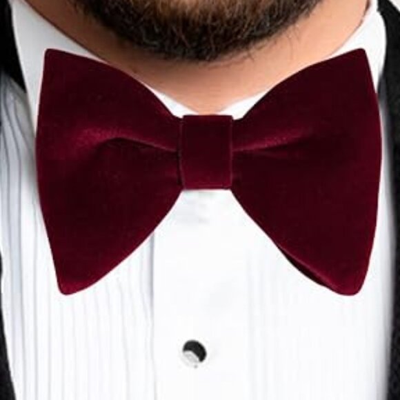 Velvet Bow Ties for Men Wine Red - Picture 2 of 4